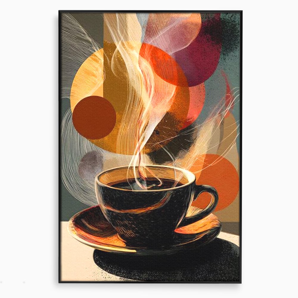Tablou canvas cu tablou canvas cu ceasca de cafea, in rama de aluminiu negru